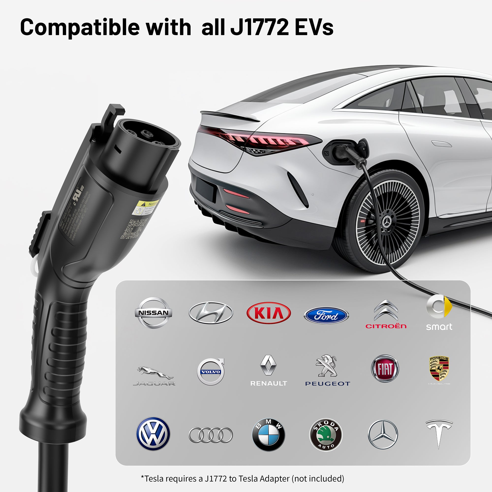 Level 2 EV Charger, RFID Card, NEMA 14-50 Plug, 23ft Cable, Indoor/Outdoor Home Car Charging Station, Compatible with Tesla, Chevy, Nissan, Ford, BMW, J1772 EVs